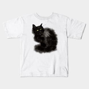 Cute Black Sitting Fluffy Cat Kids T-Shirt